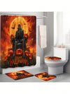 Spooky Chic Pumpkin Skull Bathroom Set: Shower Curtain, Toilet Mat, and Bathmat Ensemble