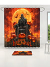 Spooky Chic Pumpkin Skull Bathroom Set: Shower Curtain, Toilet Mat, and Bathmat Ensemble