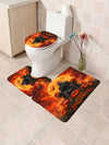 Spooky Chic Pumpkin Skull Bathroom Set: Shower Curtain, Toilet Mat, and Bathmat Ensemble