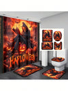 Spooky Chic Pumpkin Skull Bathroom Set: Shower Curtain, Toilet Mat, and Bathmat Ensemble