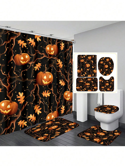 Transform your bathroom into a spooky space with our Halloween Bathroom Decor Set. Featuring a Bat &amp; Pumpkin Shower Curtain and Mat Collection, this set will add the perfect touch of festive fun to your home. Made with high-quality materials, this set guarantees durable and stylish decor for your seasonal celebrations.