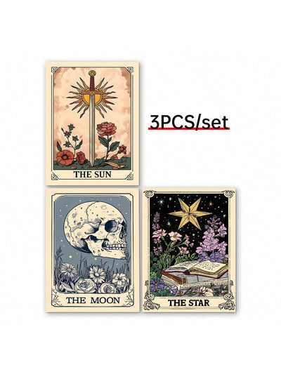 Celestial Mystical Tarot Card Art Set: The Sun, The Moon, The Star - Earthy Boho Astrology Posters