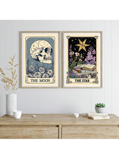 Celestial Mystical Tarot Card Art Set: The Sun, The Moon, The Star - Earthy Boho Astrology Posters