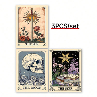 Celestial Mystical Tarot Card Art Set: The Sun, The Moon, The Star - Earthy Boho Astrology Posters