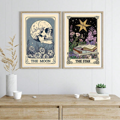 Celestial Mystical Tarot Card Art Set: The Sun, The Moon, The Star - Earthy Boho Astrology Posters