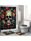 Skull Full Scene Bathroom Set: Shower Curtain, Mats, and Hooks - Waterproof and Anti-Slip for Halloween Decor