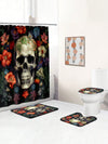 Skull Full Scene Bathroom Set: Shower Curtain, Mats, and Hooks - Waterproof and Anti-Slip for Halloween Decor