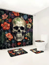 Skull Full Scene Bathroom Set: Shower Curtain, Mats, and Hooks - Waterproof and Anti-Slip for Halloween Decor