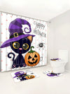 Pumpkin Cat Bathroom Set: Shower Curtain, Anti-Slip Mat, and Toilet Cover