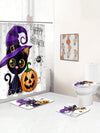 Pumpkin Cat Bathroom Set: Shower Curtain, Anti-Slip Mat, and Toilet Cover