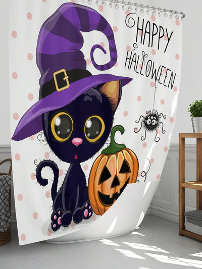 Pumpkin Cat Bathroom Set: Shower Curtain, Anti-Slip Mat, and Toilet Cover