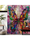 Colorful Butterfly Stained Glass Water Resistant Shower Curtain Set