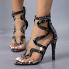 Step Out in Style with Women's Snake Skin Stiletto Gladiator Sandal Boots