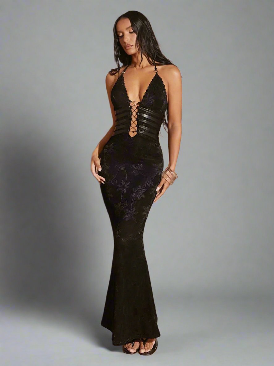 Indulge in a touch of Black Magic with our Haute Sophisticated Lace Bodycon Maxi Dress. Exude elegance in this stunning black dress, designed with intricate lace and a flattering bodycon fit. Perfect for special occasions, this dress will make you feel like a true fashionista.