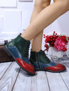 Chic British Style Brogue Patchwork Boots - Retro 3-Strap Leather Footwear for Women