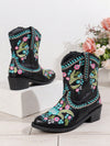 Vintage Chic: Embroidered Knee-High Boots with Thick High Heels for Women