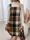 Cozy Chic: Plaid Print Pocket Patched Overall Dress