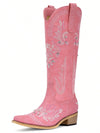 Sparkly Rhinestone Western Cowboy Boots for Women - Retro Knee-High Vintage Style with Classic Embroidery and Chunky Heel