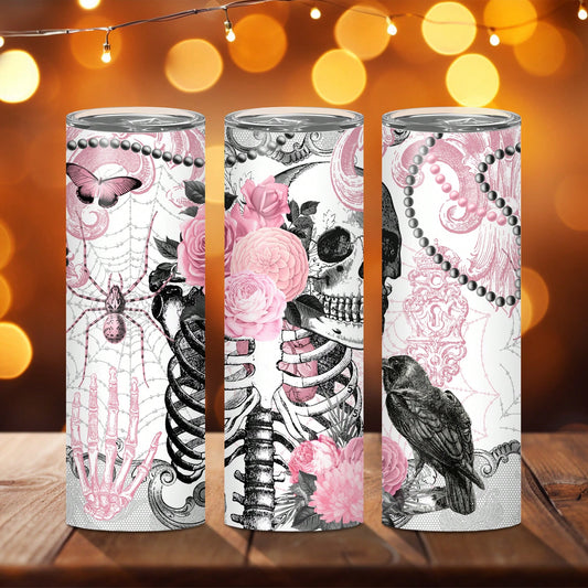 Skull Flower Pink Insulated Water Bottle: Ideal for Halloween, Gym, and Outdoor Sportsull