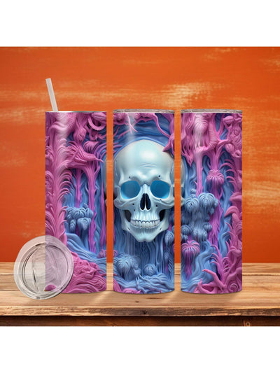 Skull Flower Pink Insulated Water Bottle: Ideal for Halloween, Gym, and Outdoor Sportsull