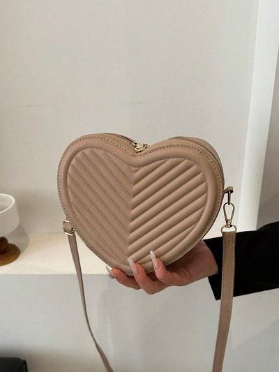 Romantic Heart-Shaped Crossbody Bag with V-Shaped Embossed Pattern - Perfect for Women