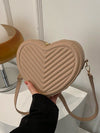 Romantic Heart-Shaped Crossbody Bag with V-Shaped Embossed Pattern - Perfect for Women