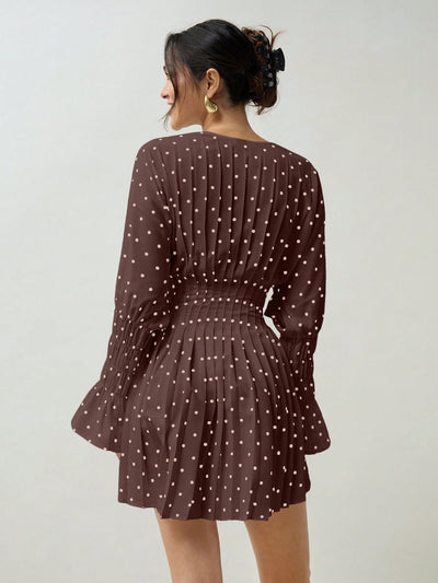 Chic and Timeless: Women's Polka Dot Pleated V-Neck Dress