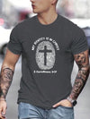 Men's Cross & Fingerprint Pattern Printed Short Sleeve T-Shirt For Summer Casual Wear