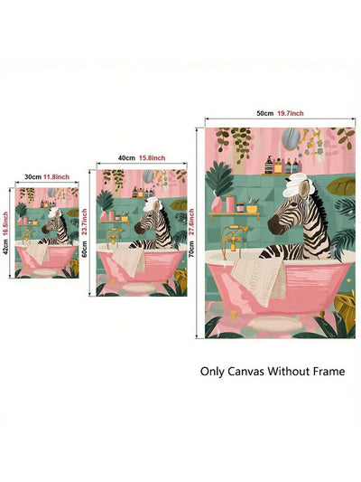 Zebra Relaxing in Bathtub Canvas Wall Art - Tropical Jungle Home Decor for a Fun Bathroom