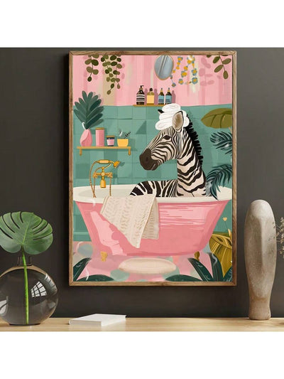 Zebra Relaxing in Bathtub Canvas Wall Art - Tropical Jungle Home Decor for a Fun Bathroom