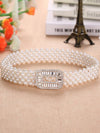 Elegance Redefined: Women's Pearl Belt with Diamond Square Buckle