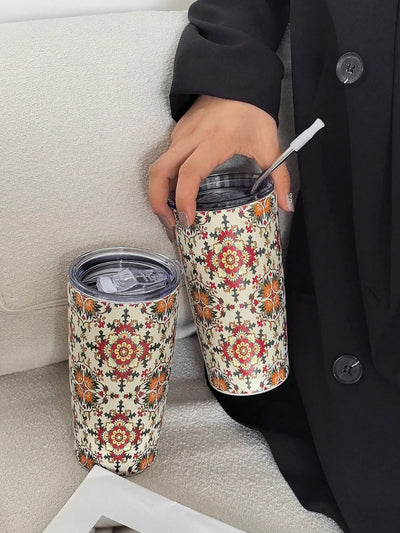 Bohemian Floral Pattern Cold Cup - Vacuum Flask Thermal Water Bottle