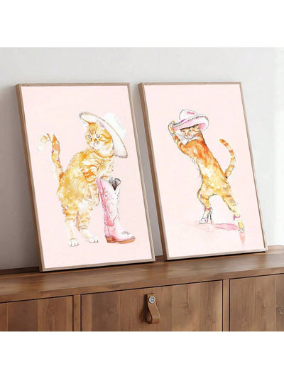 This set of posters features charming cat cowgirls that add a touch of feminine charm to any space. Printed on durable canvas, these prints are perfect for adding a unique touch to home decor. Perfect for cat lovers, fashion enthusiasts, or those who appreciate adorable and stylish artwork.