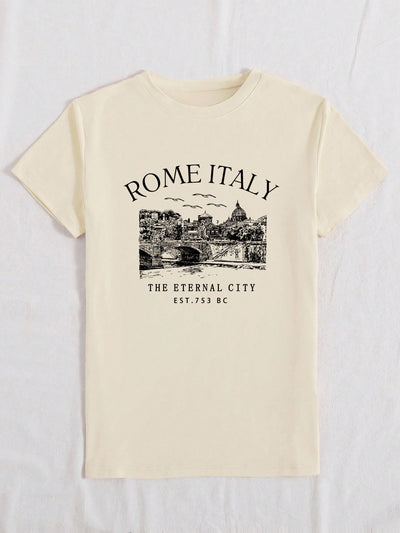 Rome, Italy Skyline Graphic Tee - Casual Round Neck T-Shirt Celebrating the Eternal City