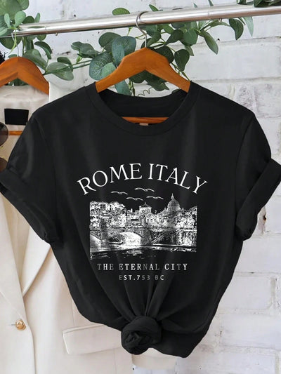 Rome, Italy Skyline Graphic Tee - Casual Round Neck T-Shirt Celebrating the Eternal City