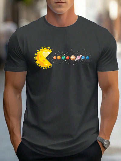 Men's Printed Planets Loose Fit Tee: Out-of-this-World Casual Style