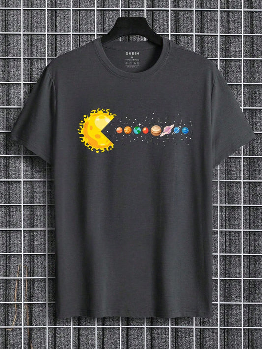 Men's Printed Planets Loose Fit Tee: Out-of-this-World Casual Style