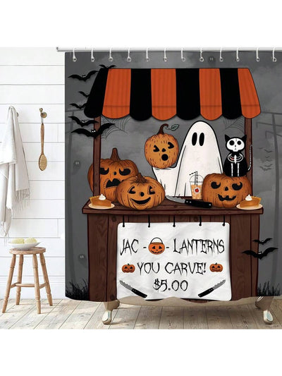 Spooky Ghost Waterproof Shower Curtain with 12 Hooks: Halloween Decor Must-Have