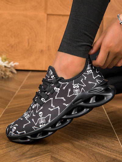 Skull Print Halloween Sneakers: Spooky Style with Breathable Comfort