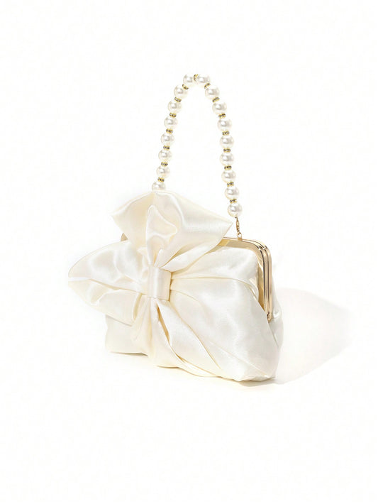 Chic Romance: Elegant Satin Bowknot Pearls Clutch Bag for Special Occasions