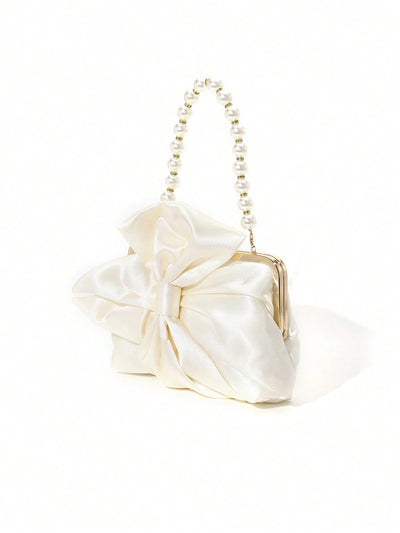 Chic Romance: Elegant Satin Bowknot Pearls Clutch Bag for Special Occasions