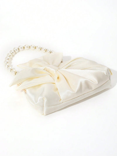 Chic Romance: Elegant Satin Bowknot Pearls Clutch Bag for Special Occasions