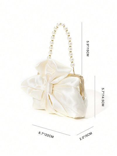 Chic Romance: Elegant Satin Bowknot Pearls Clutch Bag for Special Occasions