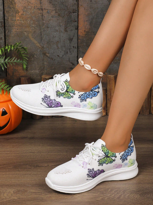 Stylish Purple Butterfly Printed Sports Shoes for Women - Perfect for All Seasons