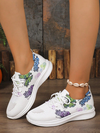 Stylish Purple Butterfly Printed Sports Shoes for Women - Perfect for All Seasons