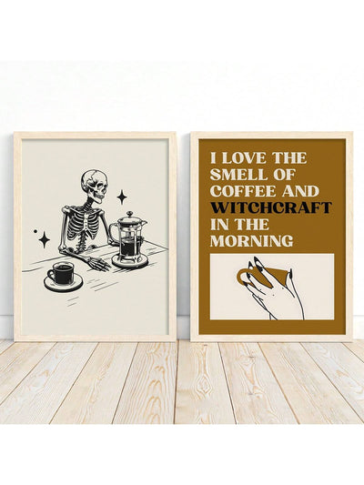 Funny Halloween Coffee Wall Art Set: Spooky Decor for Your Coffee Bar