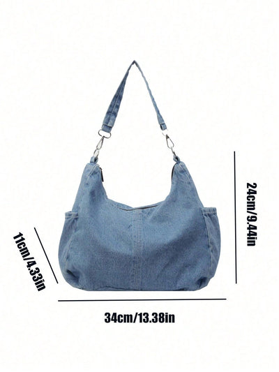 Vintage Blue Distressed Slouchy Shoulder Bag: Perfect College & Work Bag for Women