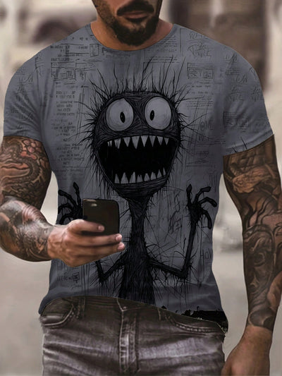 Fun and Playful Men's Cartoon Printed Short Sleeve T-Shirt for Summer