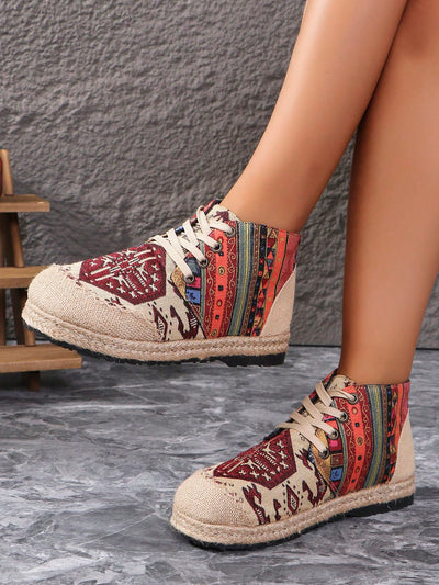 Vintage Vibes: Women's Summer Linen High Top Casual Shoes