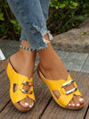 Chic Gold Platform Wedge Sandals with Crocodile Pattern & Metal Accents - Perfect for Summer Style!